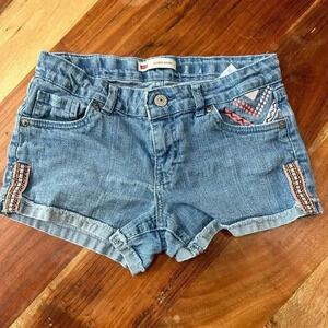 LEVIS Girls Size 16 Shorty Shorts Red Pink Purple‎ Embroidered Shorts 3" Inseam